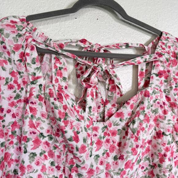 ASTR The Label Top Womens Small Floral Smocked Back Puff Sleeve Blouse Cottage - Picture 4 of 11